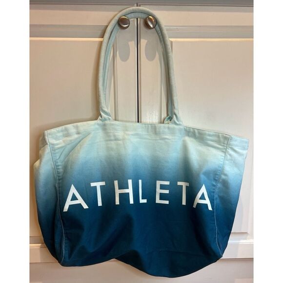 Athleta Logo Ombre Canvas Tote bag Aqua Blue - Picture 1 of 5